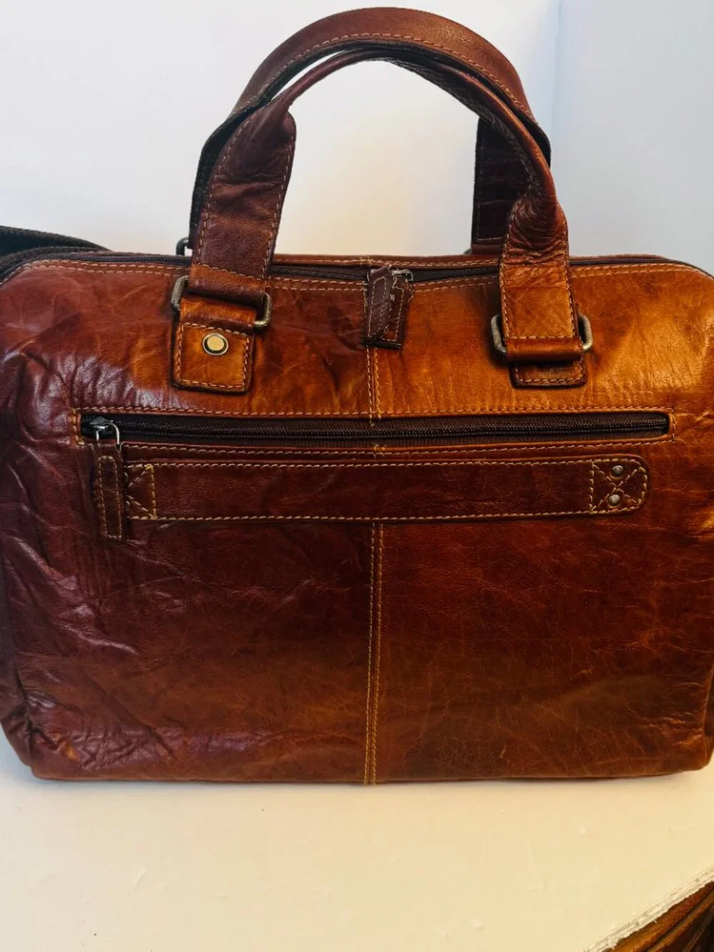 Vtg Jack Georges Large Distressed Brown Leather Messenger Bag Laptop Satchel Mag